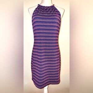 Ellie Kai Blue/coral Geometric Print Halter Tie Sleeveless dress size 4 EUC